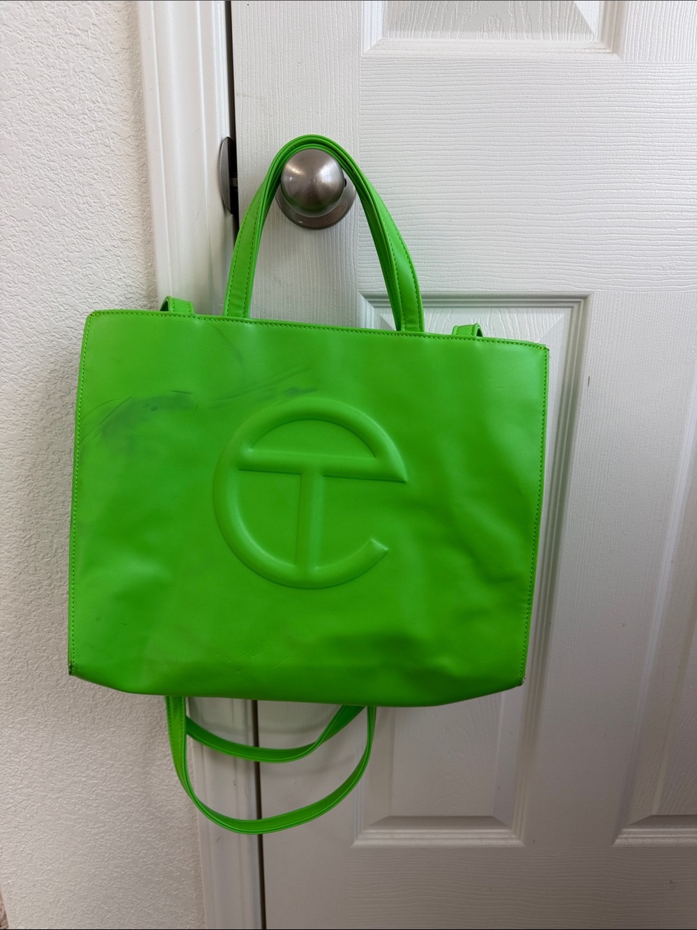 Telfar Neon Green Shopping Tote with Embossed Logo
